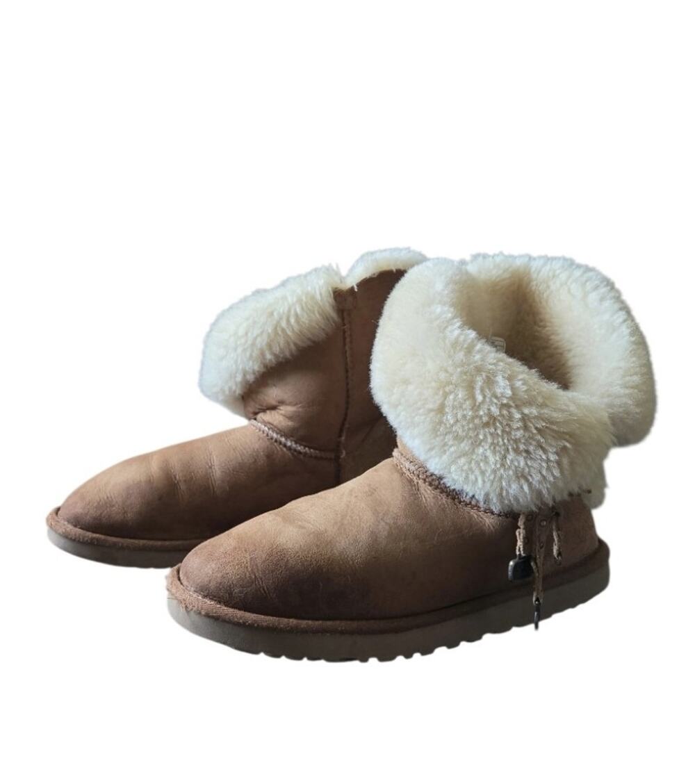 UGG Australia Chestnut Suede Shearling Fold Over Cuff Tassel Ankle Boots SZ 8